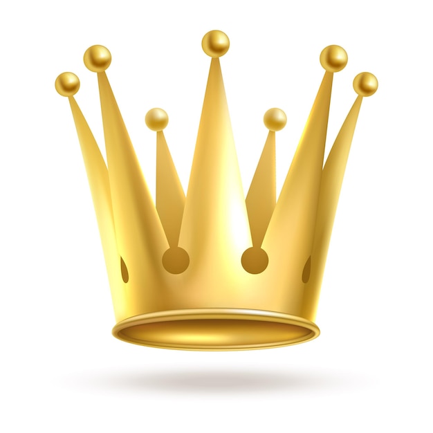 Krone golden gold elegante königliche krönung aus metall isoliert auf weißem hintergrund königin oder könig prinzessin oder prinz krönung goldenes symbol monarchie kopf zubehör vektorrealistische illustration