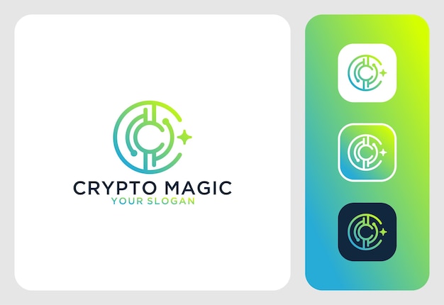 Krypto-magie mit strichzeichnungen-logo-design