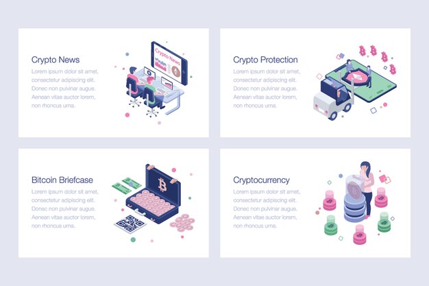Kryptowährung, Bitcoin, Blockchain-Vektorillustrationen