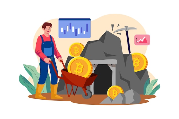 Kryptowährungs-mining-illustrationskonzept auf weißem hintergrund