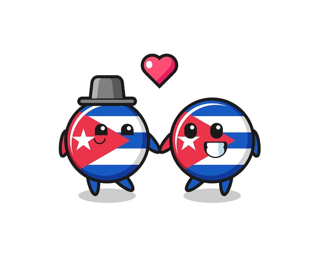 Kuba-flaggenabzeichen-cartoon-charakterpaar mit verliebtheitsgeste, süßem stildesign für t-shirt, aufkleber, logo-element
