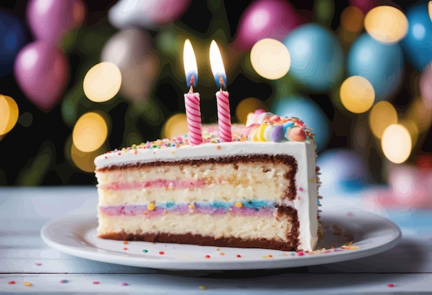 Kuchen mit brennender kerze und farbenfroher geburtstagskuchenkuchen mit flammender kerze und farbenfrohen geburtstagskerze