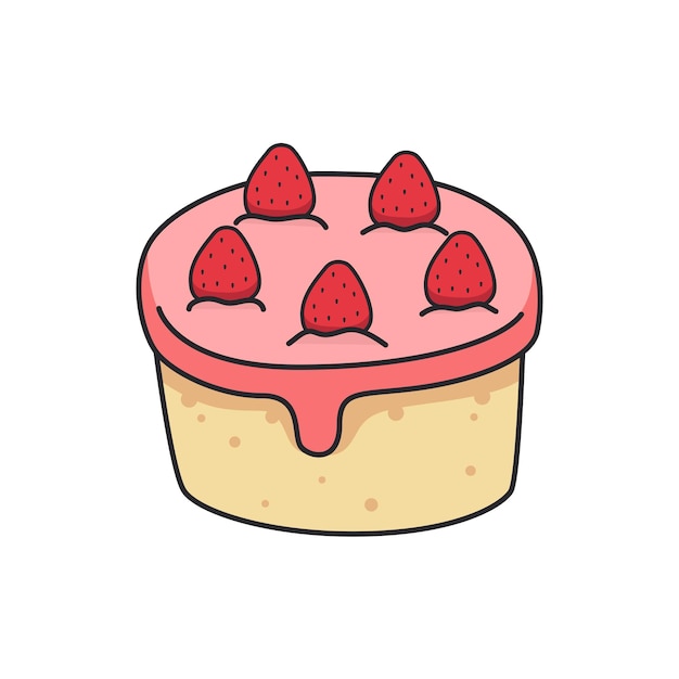 Kuchen mit erdbeeren vektorillustration im doodle-stil