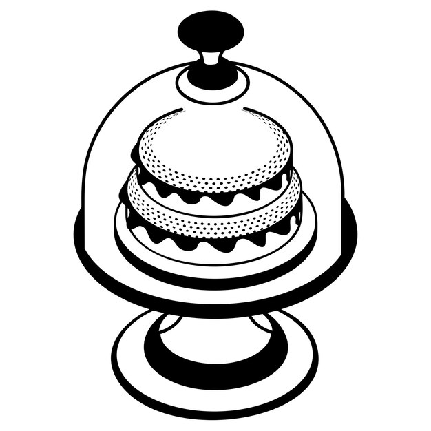 Vektor kuchenstand mit kuppeldeckel isometrisches konzept lebensmittel-anzeigeplatte handgezeichneter vektor bäckerei und bäcker
