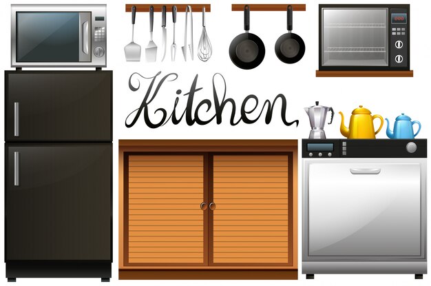 Küche voll von ausrüstung und möbeln illustration