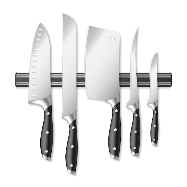 Küchenmesser hängen am Magnethalter Set
