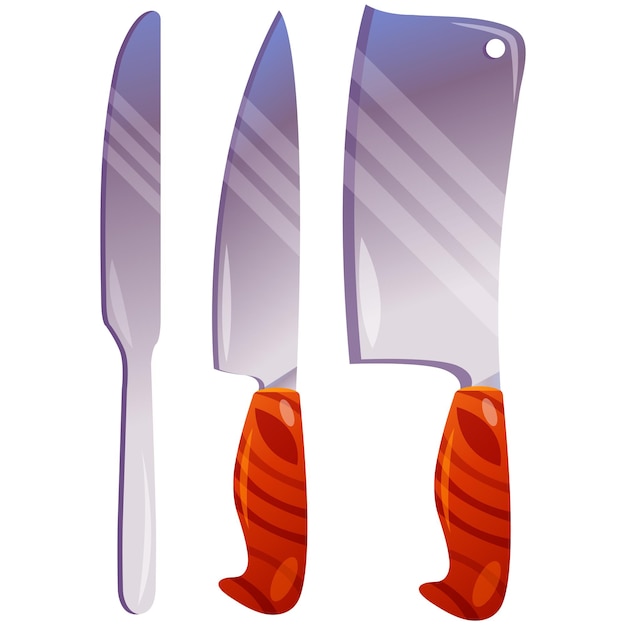 Küchenmesser-Set Besteck-Utensilien zum Essen Küchenutensilien Küchenutensilien Cartoon-Vektor