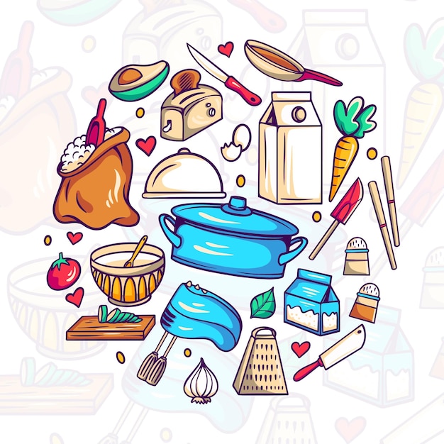 Küchenset doodle illustration