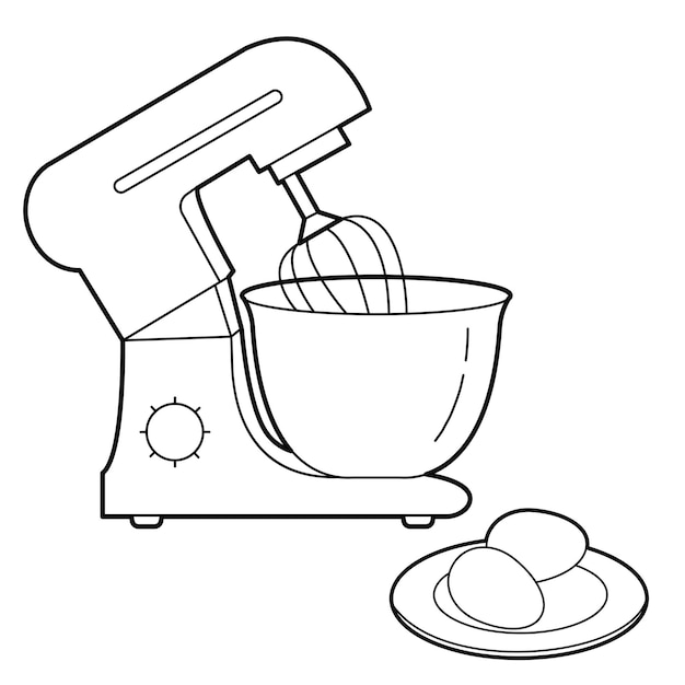 Vektor küchenwerkzeuge küchenmaschine und eier umrisse der designelemente der illustration