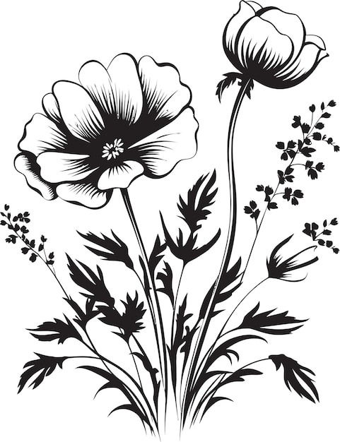 Kühle geküßte Blumen Skizze Vektor ikonisches Design Frosty Blumen Eindruck Monochrom Emblem