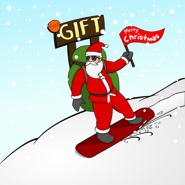 Vektor kühler weihnachtsmann mit snowboard