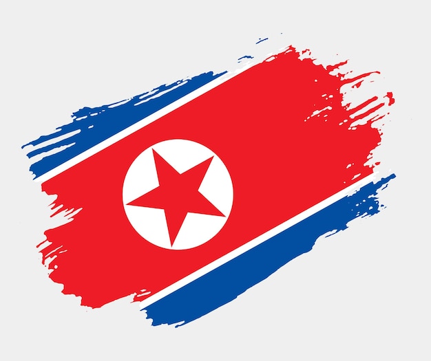 Künstlerische Grunge-Pinsel-Flagge Nordkoreas isoliert auf weißem Hintergrund Elegante Textur der nationalen Landesflagge