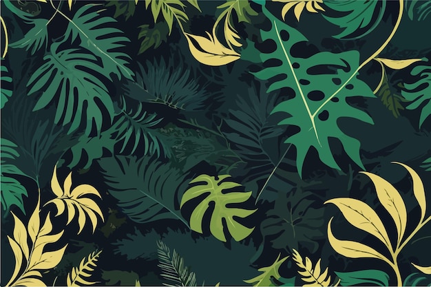 Künstlerische monstera-blätter im flachen botanischen 2d-vintage-muster