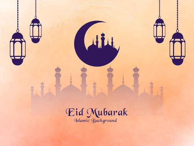 Künstlerischer eid Mubarak islamischer bunter Aquarell schöner Hintergrund mit Mond und Moschee