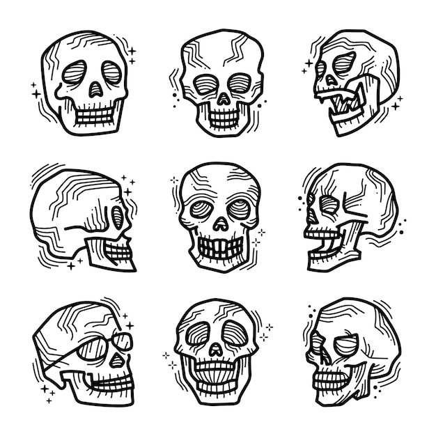 Vektor künstlerisches set von doodle sketch skulls illustration