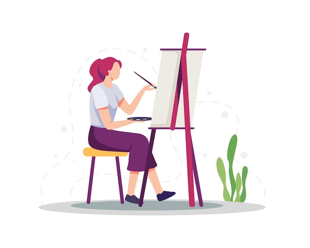 Künstlermalerei auf flacher Illustration der Leinwand