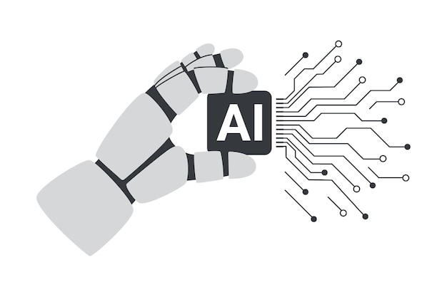 Künstliche Intelligenz-Chip-Prozessor Roboter, die den Chip-Prozesser in der Hand halten, isoliert auf Weiß