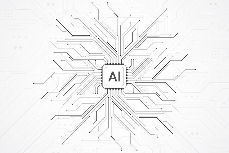 Vektor künstliche intelligenz-chipset auf einer leiterplatte in einem futuristischen konzept-technologie-kunstwerk