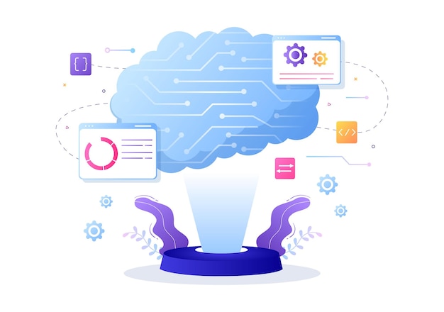 Künstliche Intelligenz Digital Brain Technology and Engineering Concept mit Programmierdaten oder -systemen, die in einem wissenschaftlichen Kontext eingerichtet werden können. Vektorillustration