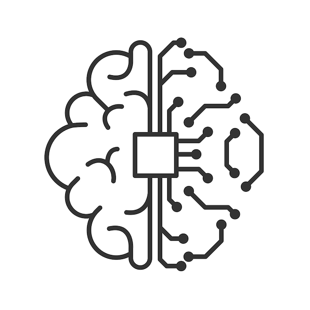 Künstliche Intelligenz digitales Gehirn-Ikon Menschliches Gehirn-Prozessor-Schaltung und cybernetisches Gehirn Ikonenelement für Anwendung und Web Vektor-Illustration