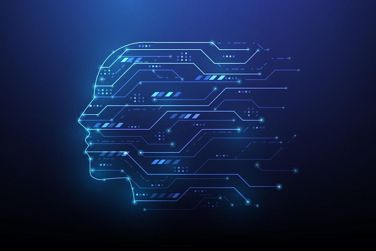 Vektor künstliche intelligenz idee kopf denken technologie linie schaltkreis hintergrund kreative maschine