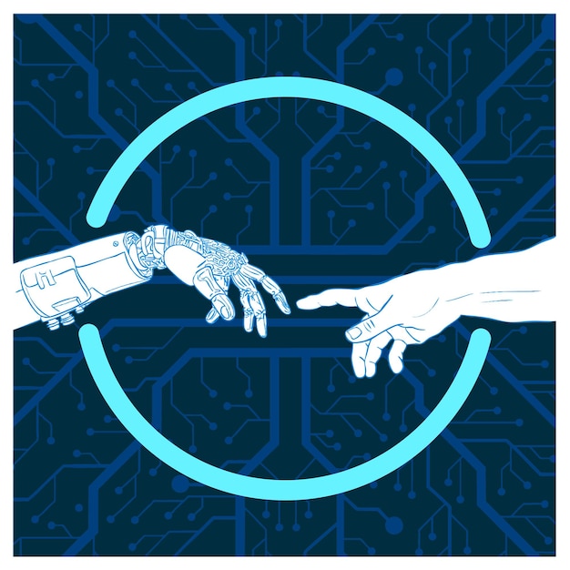 Künstliche Intelligenz KI und Menschen Geschäftsmenschen und Roboter Handschütteln