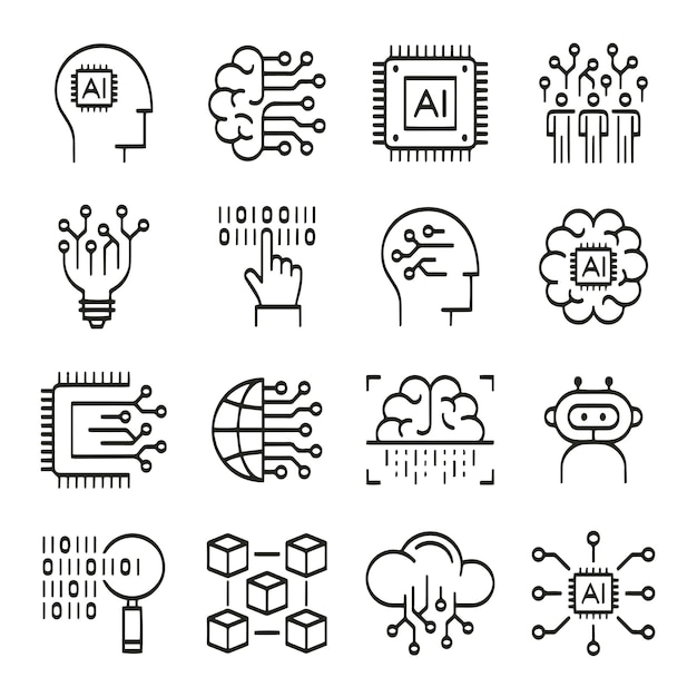 Künstliche Intelligenz-Linien-Ikonensatz