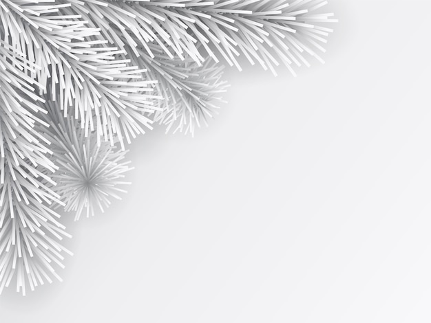 Künstlicher weihnachtsbaumzweig weiß. papierschnittstil. hintergrund für weihnachtsgrußkarte.