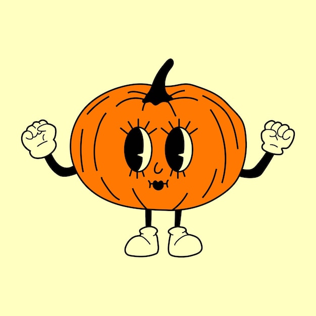 Kürbis 30er Jahre Cartoon-Maskottchen-Figur 40er 50er 60er Jahre alter Animationsstil Cartoon fröhliches Halloween