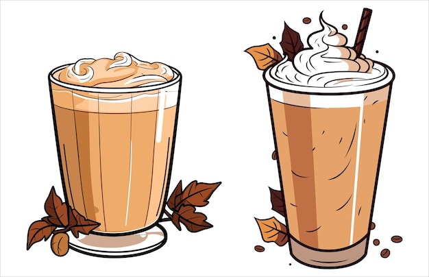 Kürbis-gewürz-latte-kaffee-vektor herbst-latte-kaffee-illustration herbstkaffee