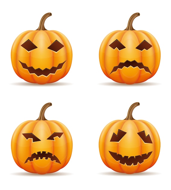 Kürbis mit schrecklichen Gesichtern für die Halloween-Feier-Vektorillustration lokalisiert auf weißem Hintergrund