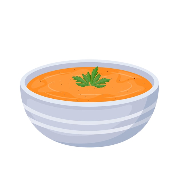 Kürbiscremesuppe in der schüsselvektorillustration