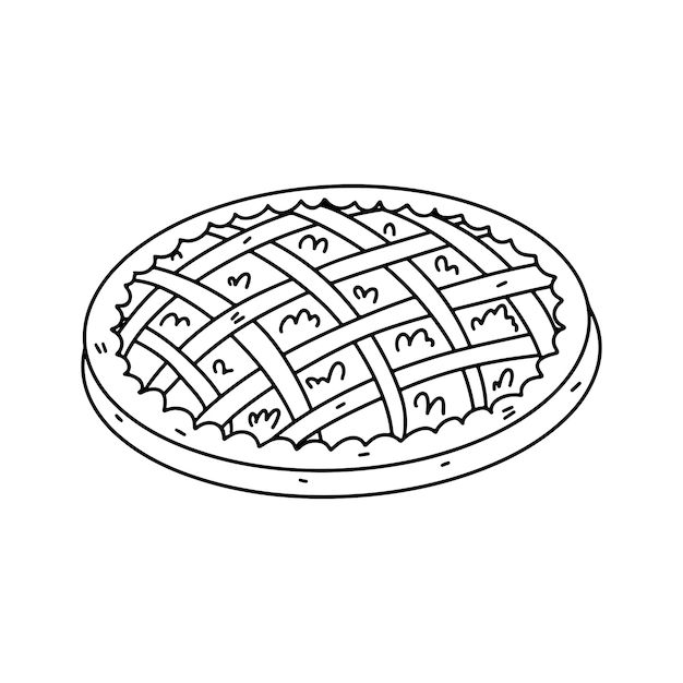 Kürbiskuchen für thanksgiving-feier handgezeichnete vektorillustration im doodle-stil isoliert auf weißer malseite