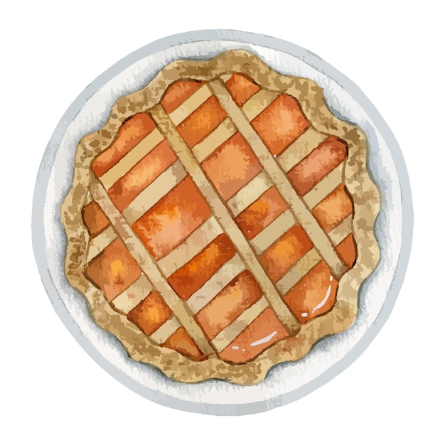 Kürbiskuchen handgezeichnete aquarellillustration, happy thanksgiving, traditioneller feiertagskuchen