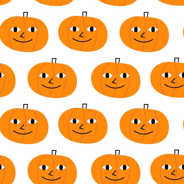 Vektor kürbisse orange süßes und lustiges nahtloses muster. gruseliger skandinavischer cartoon