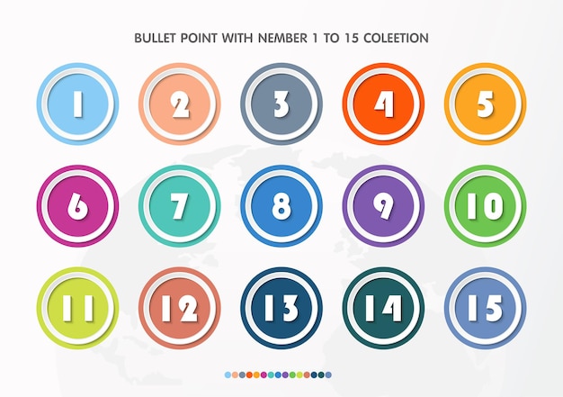 Vektor kugel mit nummernsammlung. zahlen von 1 bis 15. infografik-schaltflächen und -punkte. design leicht zu bearbeiten. vektoreps10.