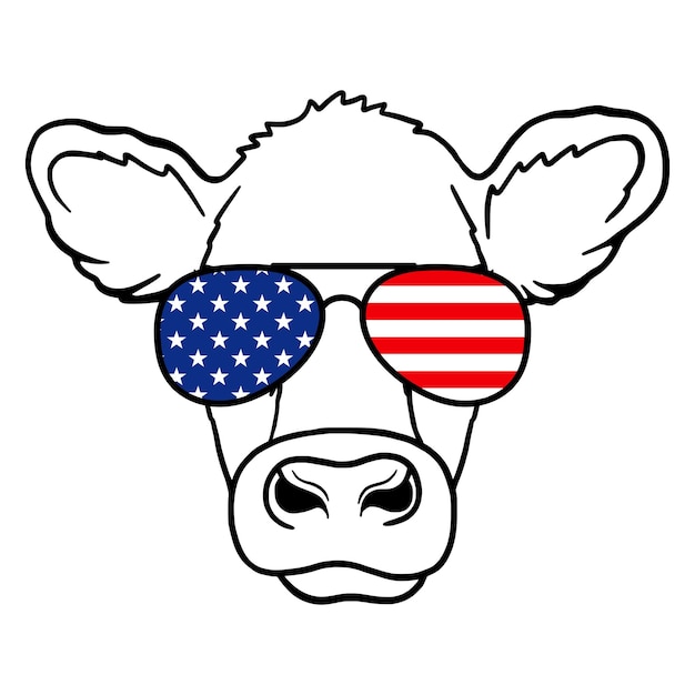 Kuhkopf mit fliegerbrille und usa-flaggendruck 4. juli farm animal vector illustration