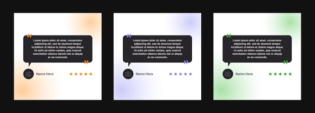 Vektor kundenbewertungsvorlagen für social-media-posts kundenberichte in form von reden