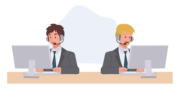 Kundendienst-call-center-hotlineonline-technischer supporttelemarketing-agenten flache vektor-cartoon-illustration