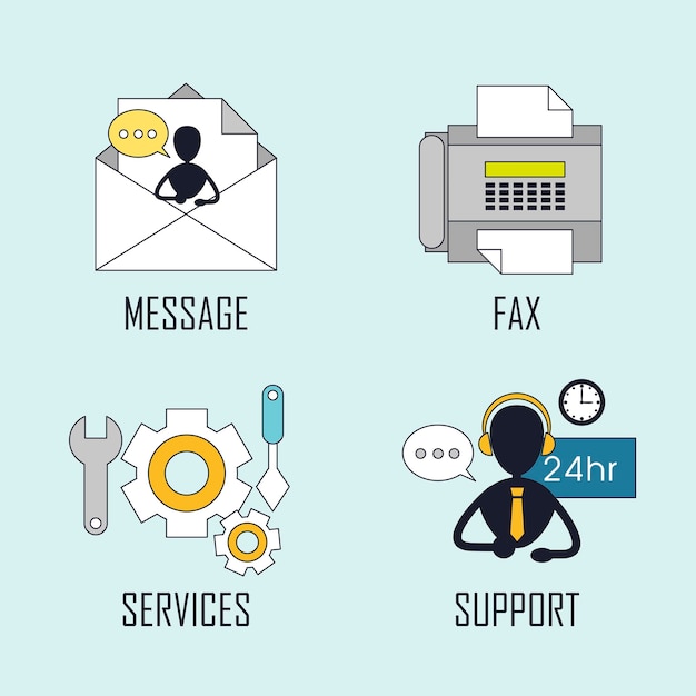 Kundenservice-konzept: nachricht-fax-service-unterstützung im linienstil