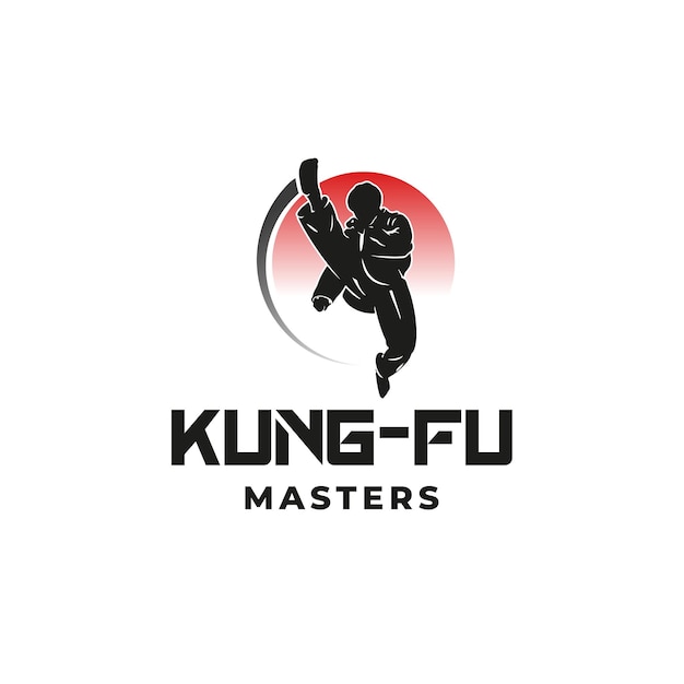 Kung-fu-meister-logo-mann springt mit kicks-kampf-logo-design-vorlage