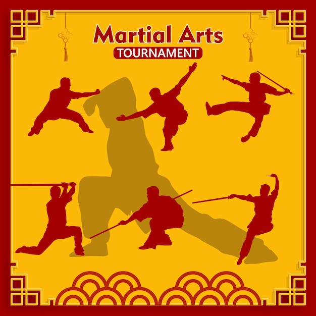 Vektor kung-fu-meister- oder kampfkunstturnier-wettbewerbsplakat-designvorlage