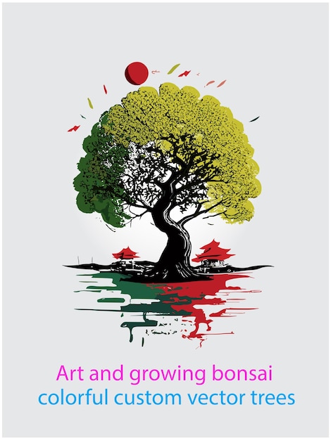 Kunst und wachsende bonsai farbenfrohe benutzerdefinierte vektorillustration bäume