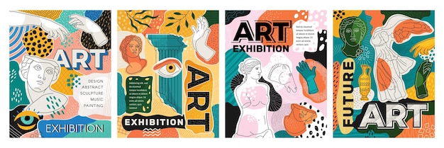 Kunstabstraktes Poster Athen Illustration modernes Design Farbmuster Musik Hintergrund kreativ zeitgenössische alte Skulptur Gesicht Menschen Körperteile Vektortextur Doodle Linienelemente