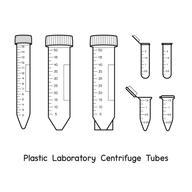 Kunststoff-Labor-Zentrifugenröhrchen-Diagramm für Experiment-Setup-Laborumriss-Vektorillustration