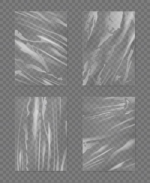 Kunststofffolie Realistische Texturen Silber- und weiße Folie Zellophonband für Lebensmittel anständige Vektorvorlagen