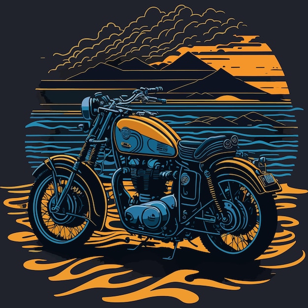 Kunstwerk des T-Shirt-Grafikdesigns, flaches Design eines Retro-Royal-Enfield-Bikes