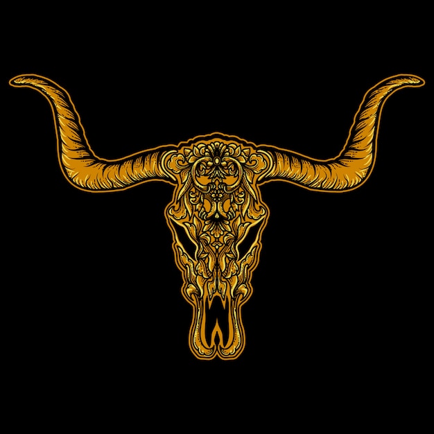 Kunstwerk ilustration goldener schädel bison ornament