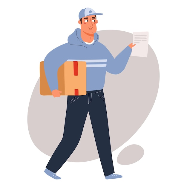 Kurier, der Kartonkisten liefert, Liefermann mit Paket, Online-Shopping, weltweiter Lieferdienst