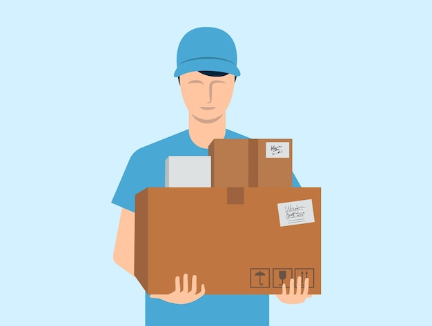 Kurierdienst, Post, Pakete und Kartons. Vektor-Illustration